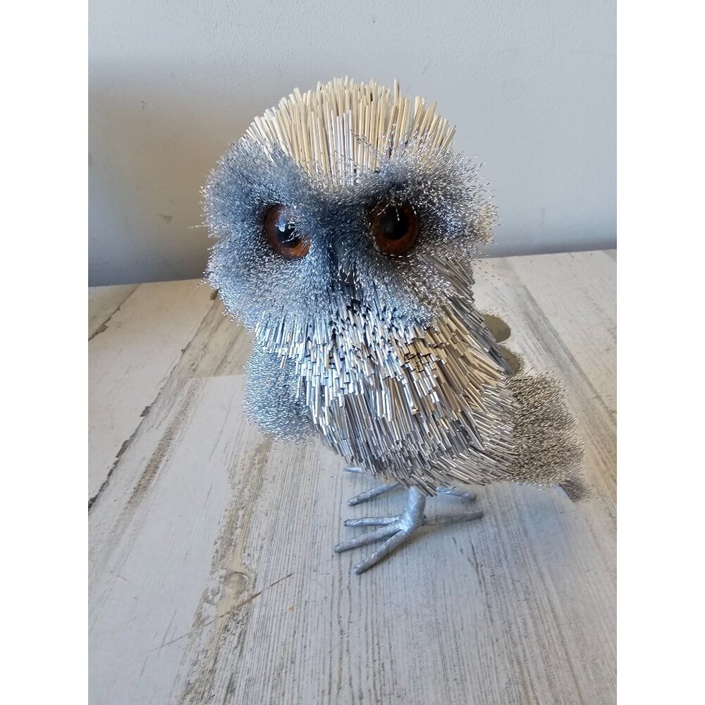 Metallic silver owl bird decor unique tinsel lifelike‎ decor